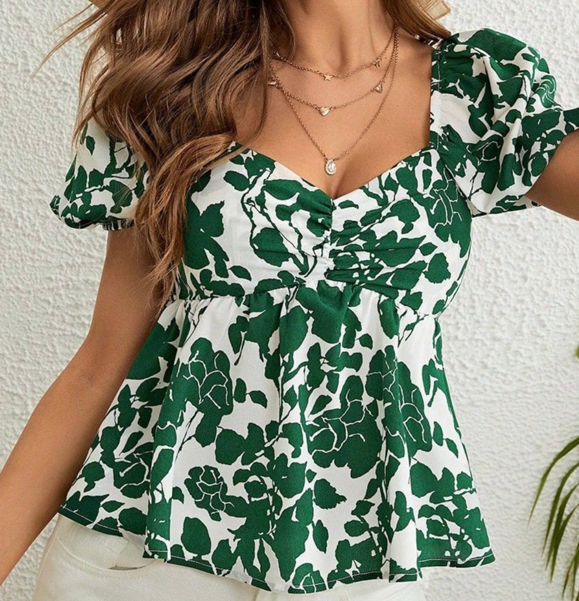 Floro leafy Puff top