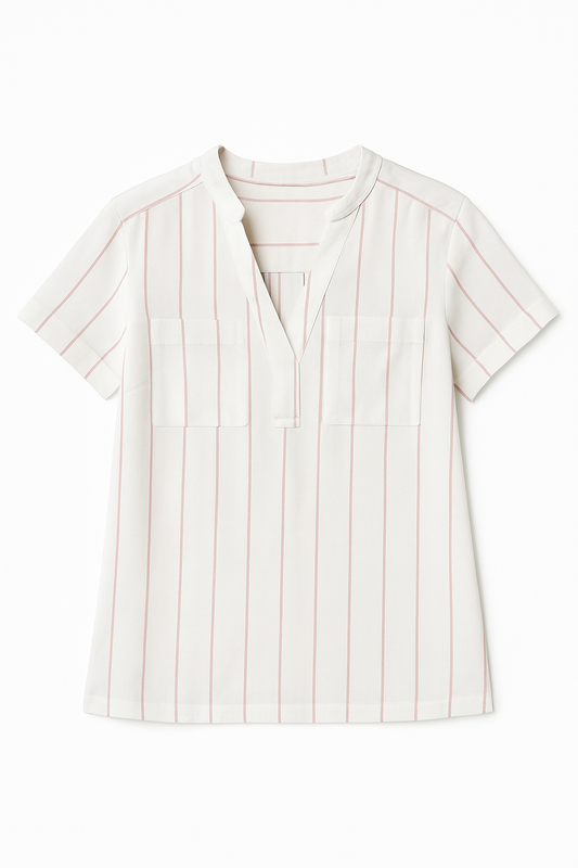 Lena Vertical Stripe Notch-Neck Top